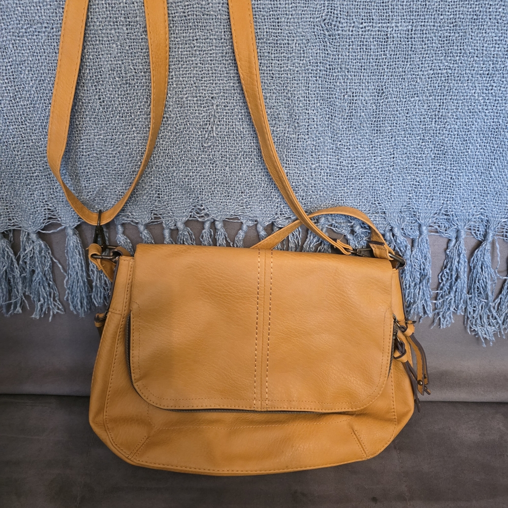 Yellow Crossbody Bag with Adjustable Strap and Flap Closure